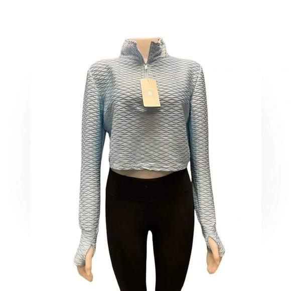 Buffbunny Permafrost 1/2 Zip Crop Textured Long Sleeve  Blue Top Size XL - Picture 2 of 10
